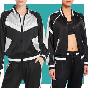 Blanc Noir Amida Solid Silk Blend Reversible Colorblock Bomber Jacket Size M NWT